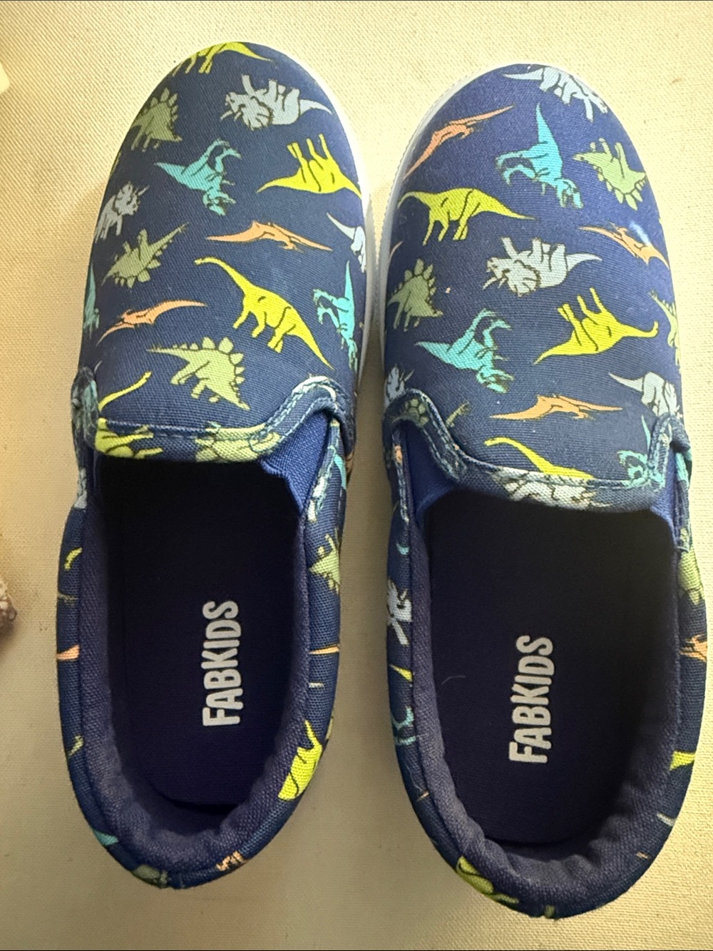 fabkids Navy Slip-On Sneakers with Multicolor Dinosaur Print